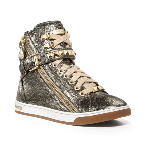 michael kors metallic studded high top sneakers|Michael Kors glitter sneakers.